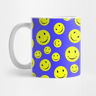 Smiley Face Seamless Pattern on Blue Background Mug
